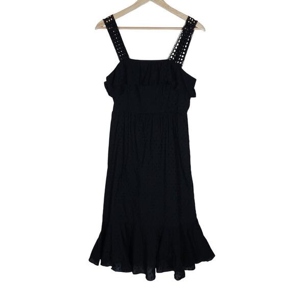 J. Crew Womens Dress 0 Black Midi Swiss Dot Ruffle Sleeveless A Line Flowy NWT - Picture 1 of 14